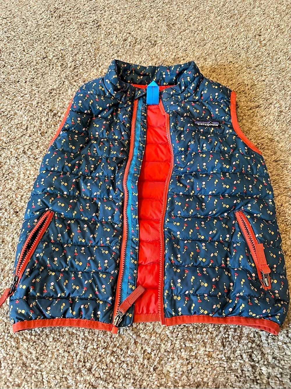 Patagonia Kids Floral Puffer Vest in Blue & Red Like New